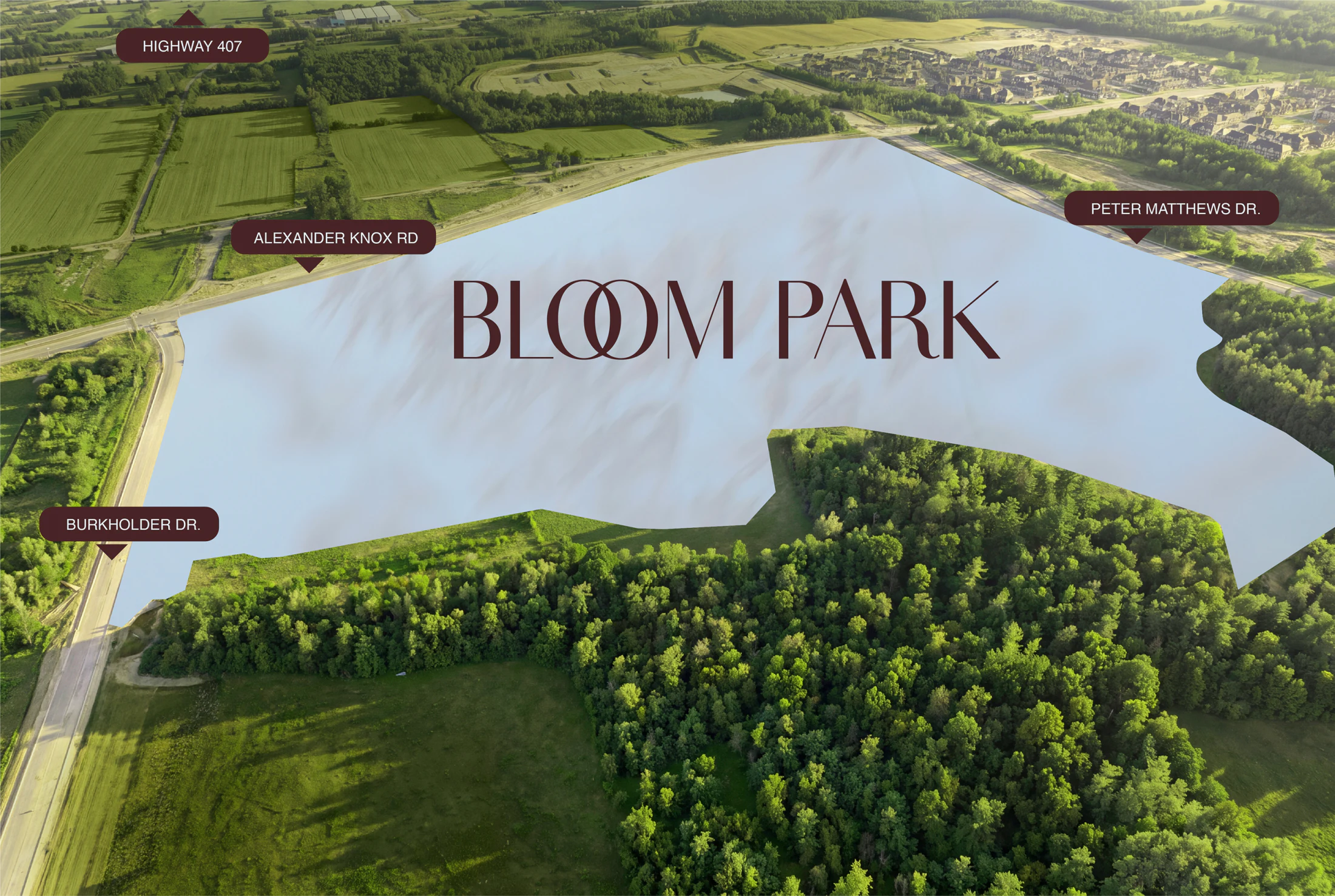 Aerial view showing the future Bloom Park community in Seaton